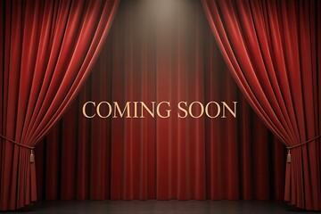 Grand reveal awaits behind luxurious red velvet curtains, building anticipation for an exciting announcement or event