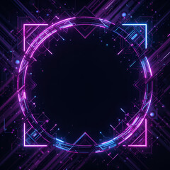 Futuristic Neon Tech Frame with Glowing Circle and Circuit Elements