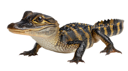 Obraz premium Cute Alligator Portrait: A captivating portrait of a small alligator, showcasing its intricate patterns and features with a direct, eye-level gaze.