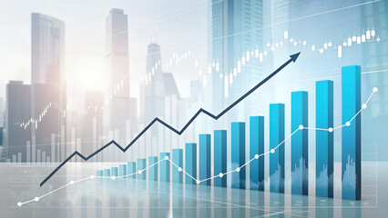 Charting success Rising trends signal financial growth and prosperous future against a cityscape