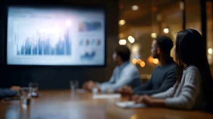 Video conferencing with shared charts on screen reflecting the remote business culture