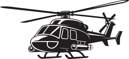 Black and White Silhouette of a Modern Helicopter in Flight
