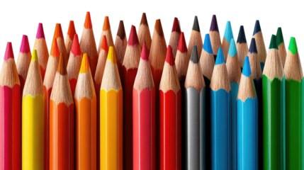 Chromatic Array: A vivid collection of sharpened colored pencils arranged in a visually appealing, offering a vibrant spectrum of hues