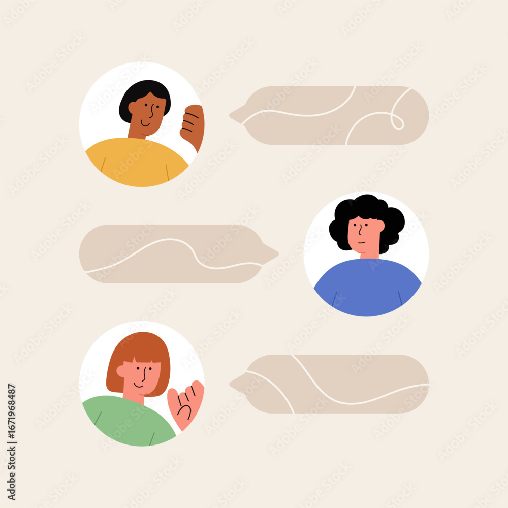 Poster flat vector illustration of a character chatting with text messages. online chat communication conce