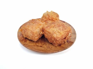 Gehu or Indonesian traditional snack made from fried tofu filled with bean sprouts and spices, High angle view 