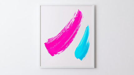 Minimalist line drawing in white frame with a bold neon brushstroke in pink or electric blue, blending clean simplicity with striking contemporary artistic flair.