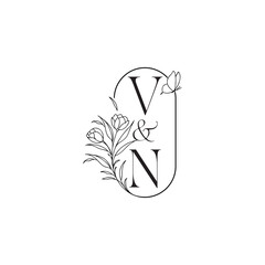 luxury minimalist logo design VN caligraphic style monogram letter wedding initial concept alphabet