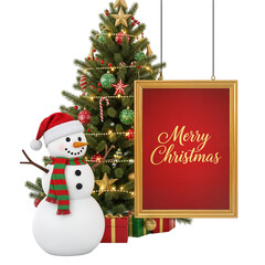 “Jolly Snowman and Christmas Tree with Wrapped Gifts”