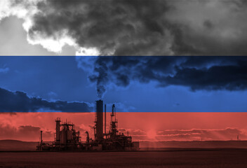 Natural Gas drilling rig with Russian flag overlay