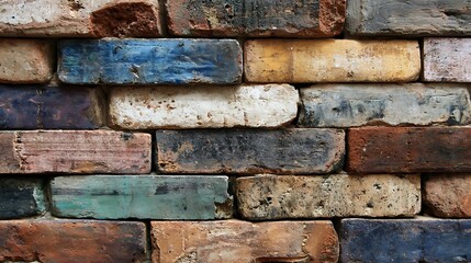 Fototapeta premium reclaimed multicolored brick tiles forming textured wall surface 