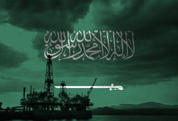 Natural Gas drilling rig with Saudi Arabia flag overlay