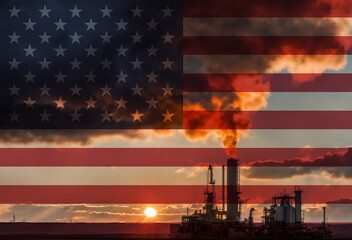 Natural Gas drilling rig with American flag overlay