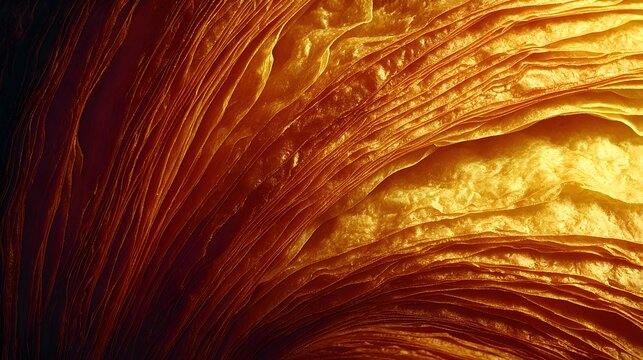 Close-up of fresh French croissant layers with buttery flaky texture 