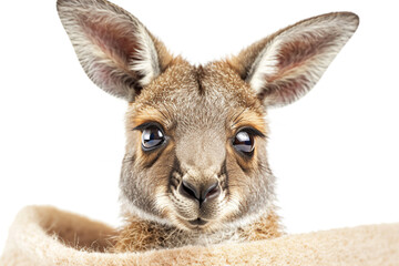 Fototapeta premium Close up of a curious kangaroo face against a white background