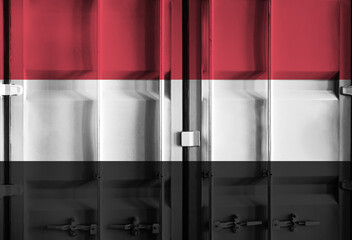 Shipping container with Yemen national flag overlay