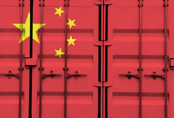 Shipping container with Chinese national flag overlay