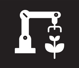 Obraz premium Robotic arm automation agriculture technology farming efficiency. Robotic arm automates plant care agriculture symbolizing innovation efficiency 