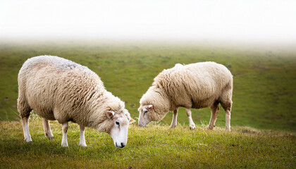 fluffy sheep grazing in meadow transparent background nature scene close up view
