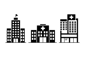 Obraz premium silhouette of modern hospital building, symbol of healthcare and community well-being