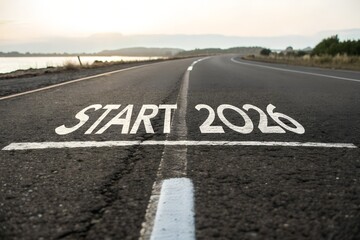 The road ahead with start 2026 painted on the asphalt, symbolizing future goals