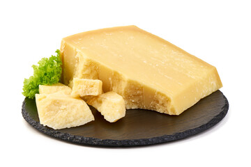 Parmesan Cheese Chunk, isolated on white background.