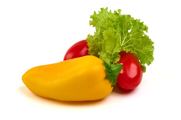 Fresh mini sweet bell pepper mix, close-up, isolated on white background.