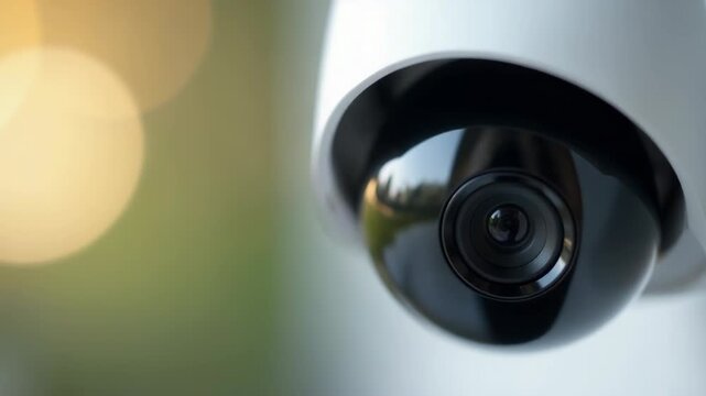 A detailed view of a camera lens with a blurred background