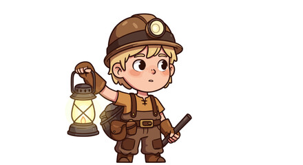 Cartoon Boy Miner with Lantern and Pickaxe Ready for Adventure