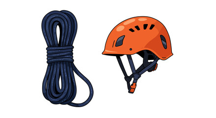 Climbing Gear: Blue Rope and Orange Helmet Illustration