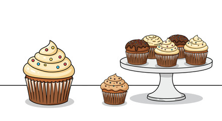 Delicious Creamy Frosted Cupcake with Colorful Sprinkles and Brown Wrapper