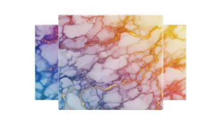 Chromatic marble squares radiating against a solid ebony backdrop, showcasing luxurious textures