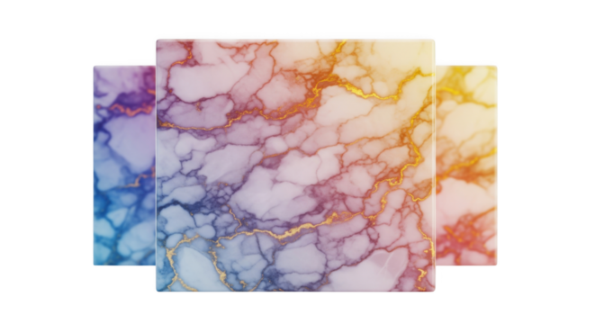 Chromatic marble squares radiating against a solid ebony backdrop, showcasing luxurious textures