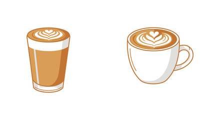 Two cups of coffee with latte art on top in different styles
