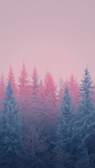 Minimalist pastel forest with fading treetops under muted evening sky