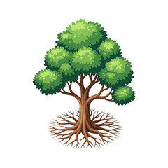 Green tree with roots, symbol of growth, stability, and life.
