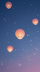 Fototapeta premium Minimalist pastel lanterns floating in sky with glowing stars