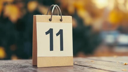 Calendar showing number 11 on blurred outdoor background - Powered by Adobe