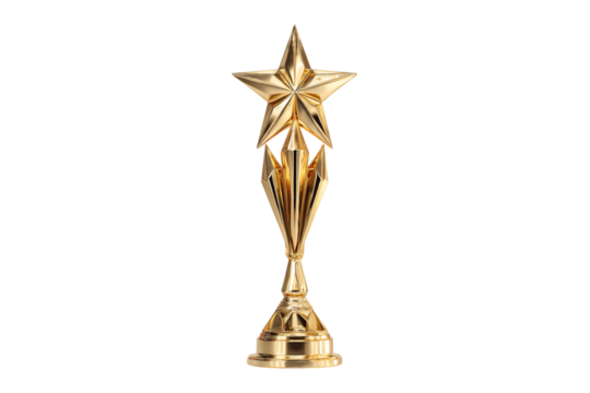 Golden star trophy award isolated on transparent background