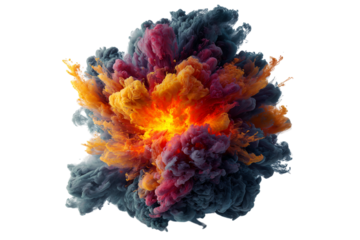 Colorful smoke explosion with bright center isolated on transparent background