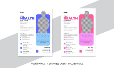 Modern Simple Clean A4 Medical Healthcare Clinic Flyer Poster design vector template 