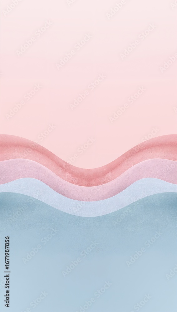 Wall mural minimalist pastel waves overlapping gently in calm rhythm flowing quietly across open space with bal