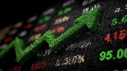 Green arrow graph illustrating stock market growth and business success