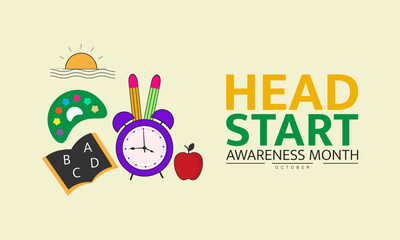 Head Start Awareness Month October Poster Design with Children creative and Learning  icon Educational Banner for Early Childhood Learning Program School Campaign Template for web browser

