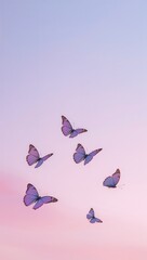 Pastel butterflies fluttering gently against soft gradient pastel sky