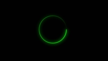 Abstract electric circle neon line lime green 4k illustration. Black background 4k illustration.