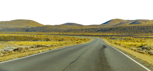 Empty highway crossing steppe landscape isolated photo