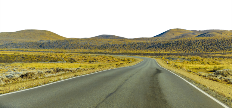 Empty highway crossing steppe landscape isolated photo