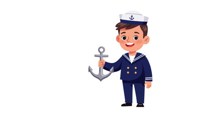 Obraz premium Cartoon Sailor Boy Holding a Gray Anchor with a Smiling Expression