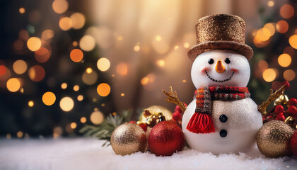 elegant snowman surrounded by festive decorations for christmas eve