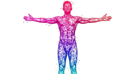 A digital representation of a human body with network connections isolated on transparent background